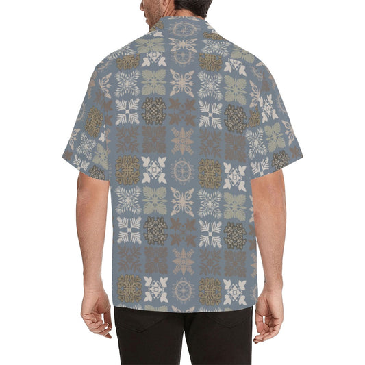 Hawaiian Kapa Kuiki - Menʻs Aloha Shirt, Blue and Gray