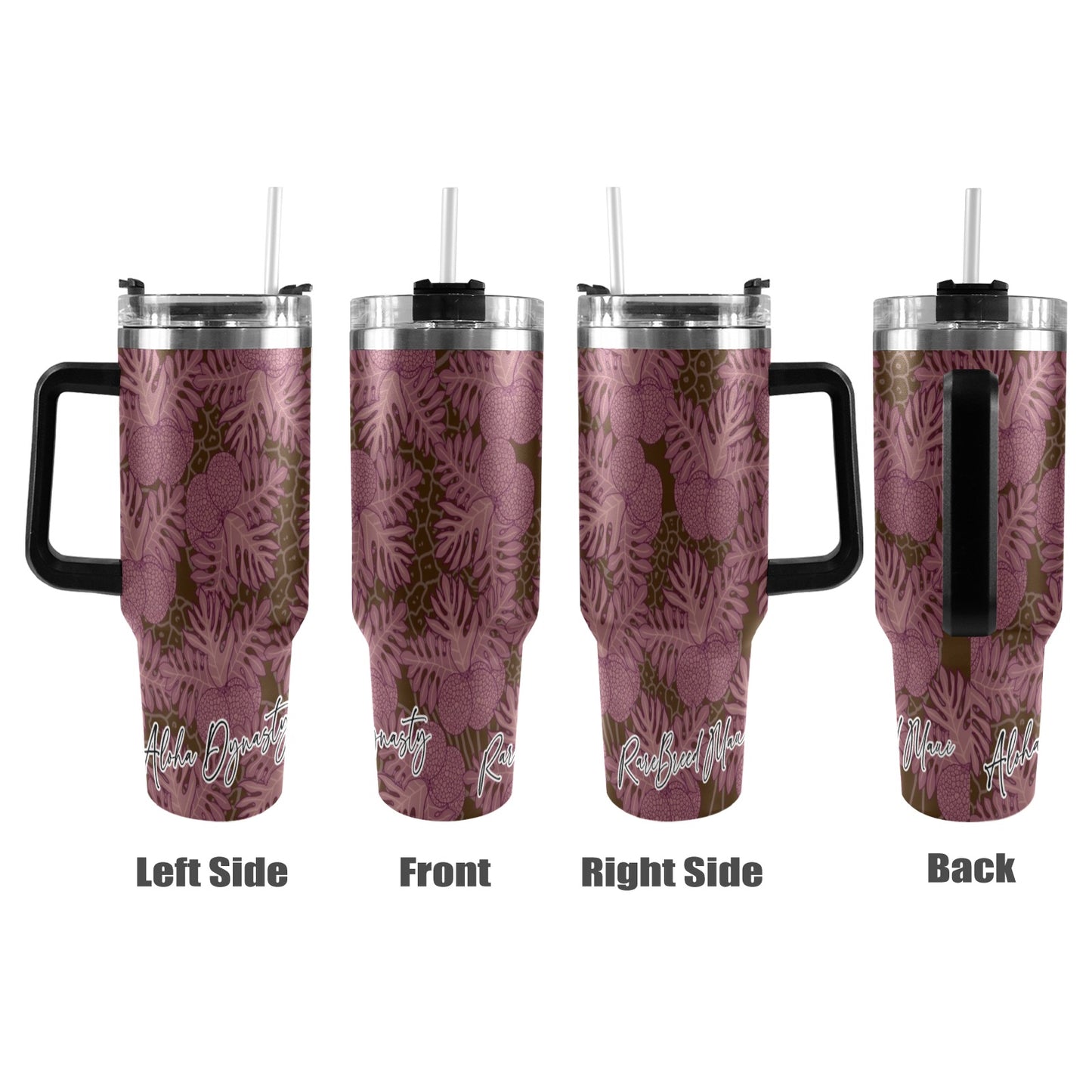 Ulu Breadfruit Hawaiian Print 40 oz Tumbler - Black Handle (Pink, Brown)