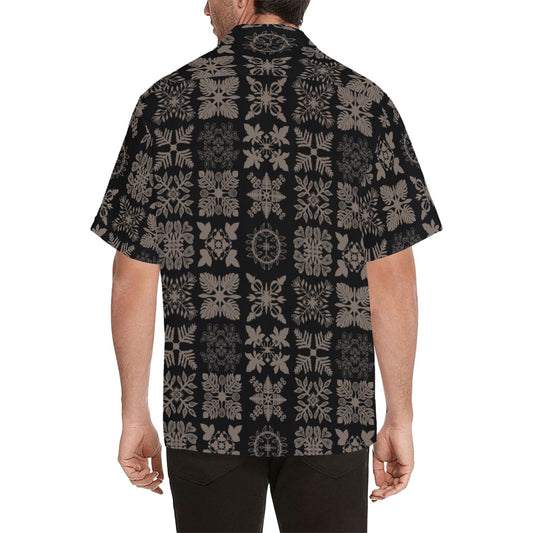 Hawaiian Kapa Kuiki - Menʻs Aloha Shirt, Black and Beige