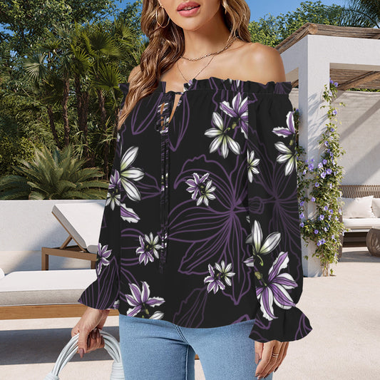 Kamalei Blouse in Naupaka - Black and Purple
