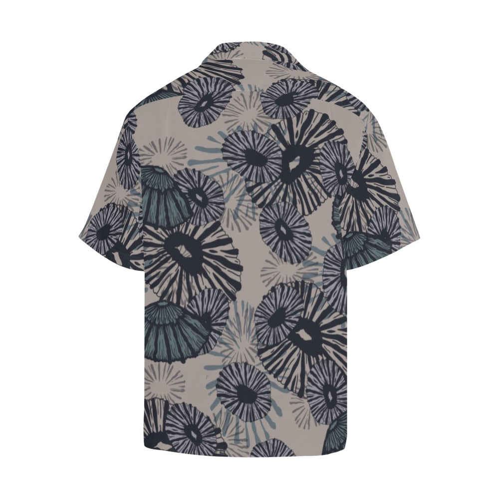 'Opihi Hawaiian Print - Menʻs Aloha Shirt, Slate Blue and Taupe
