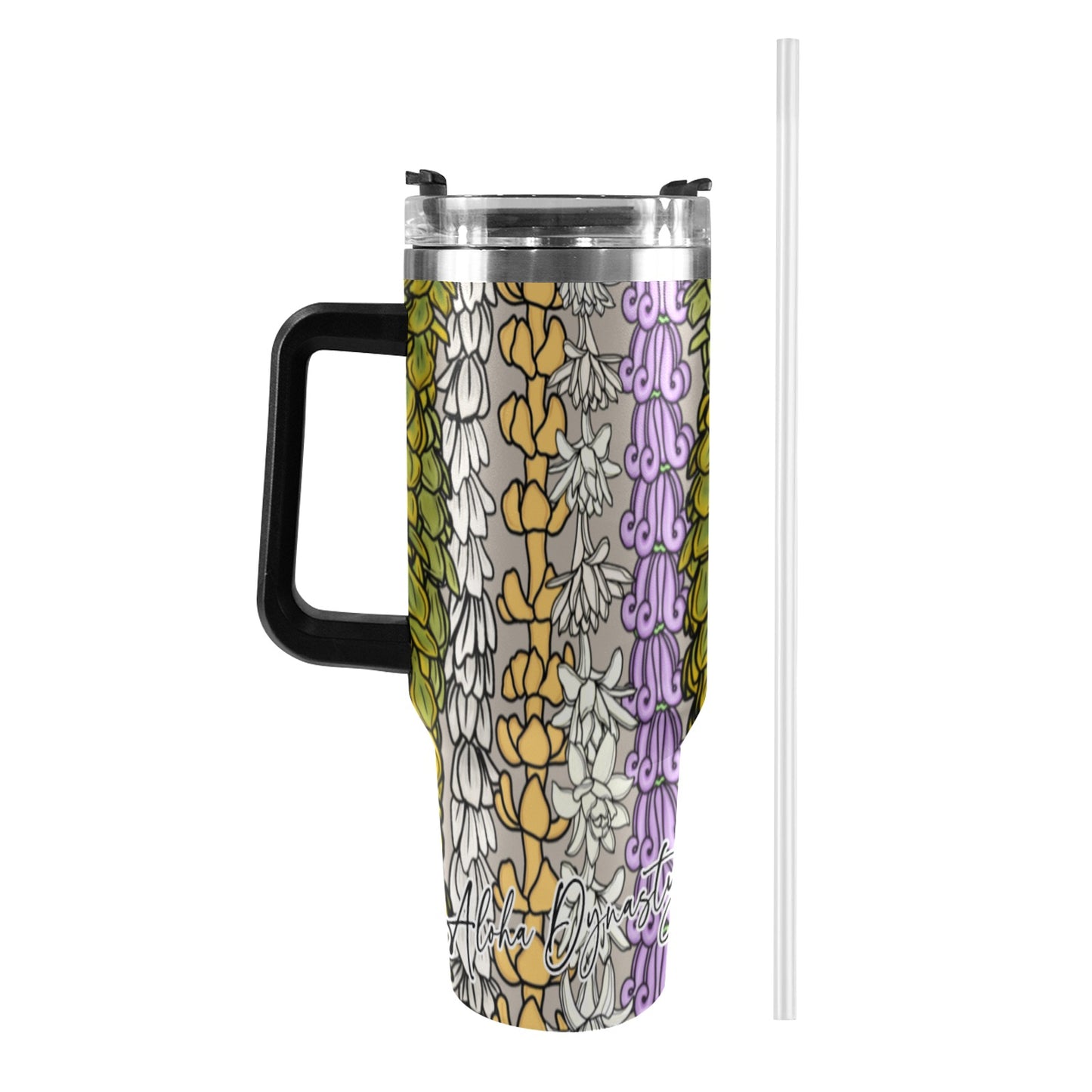 Hawaiian Lei 40oz Tumbler with Black Handle
