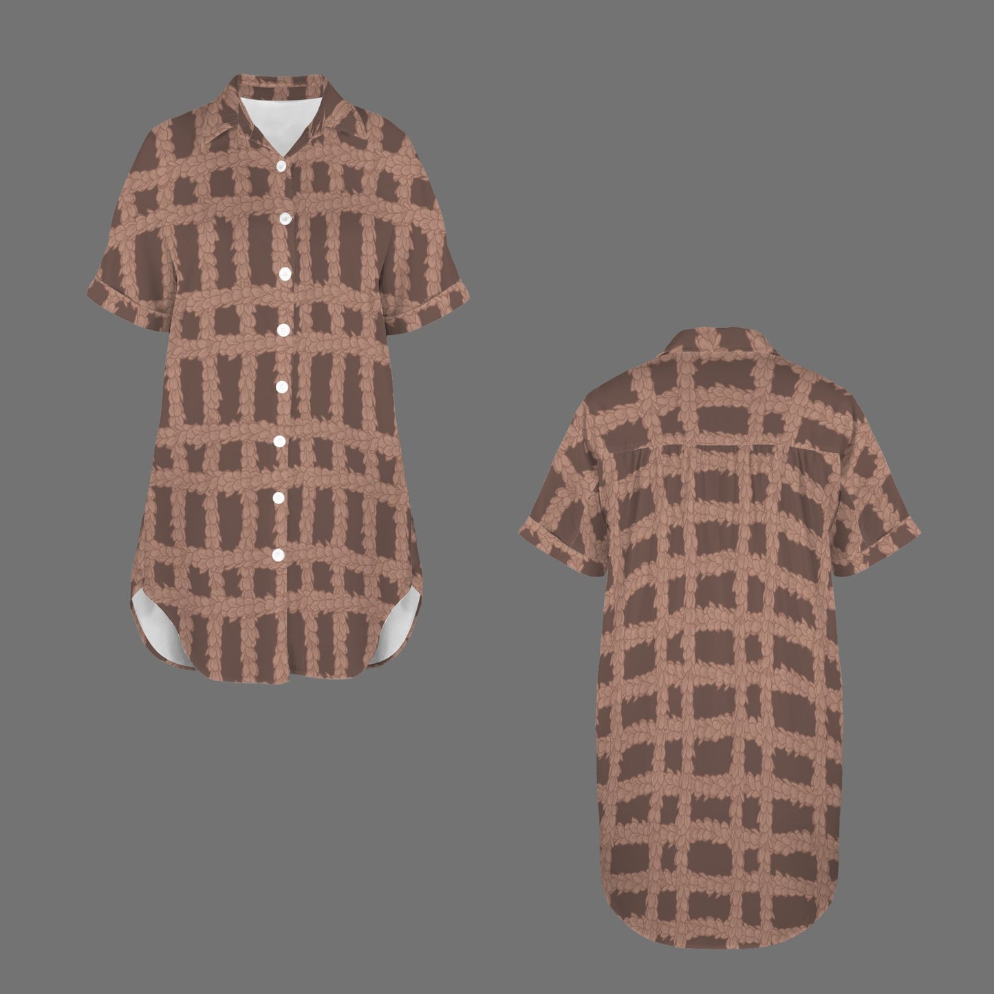 Nani Button Down Shirt Dress - Pakalana Mocha Palaka