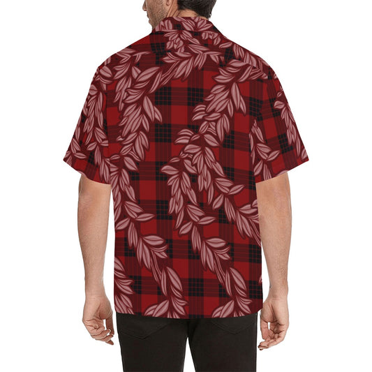 Maile and Palaka Hawaiian Print Men's Aloha Shirt - Red and Black