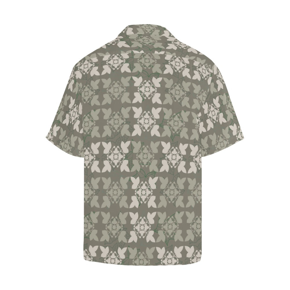Kukui Kapa Kuiki Hawaiian Quilt - Menʻs Aloha Shirt, Sage and Gray