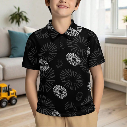 'Opihi Hawaiian Print - Keiki Polo Shirt, Black and Gray