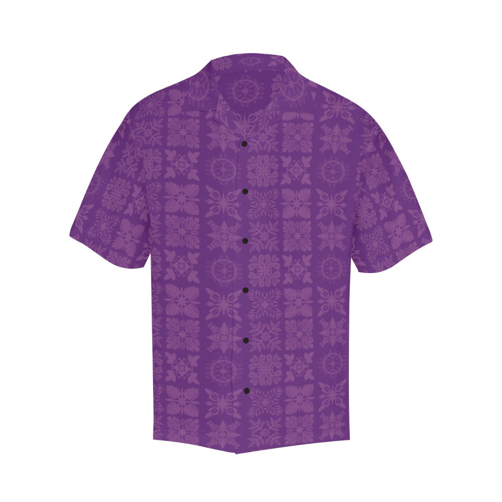Hawaiian Kapa Kuiki Quilt - Menʻs Aloha Shirt, Purple