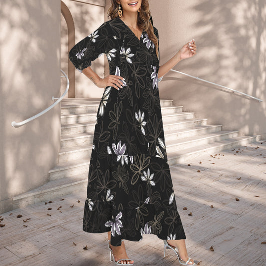 Pauahi Mu'u mu'u maxi dress - naupaka in black and taupe