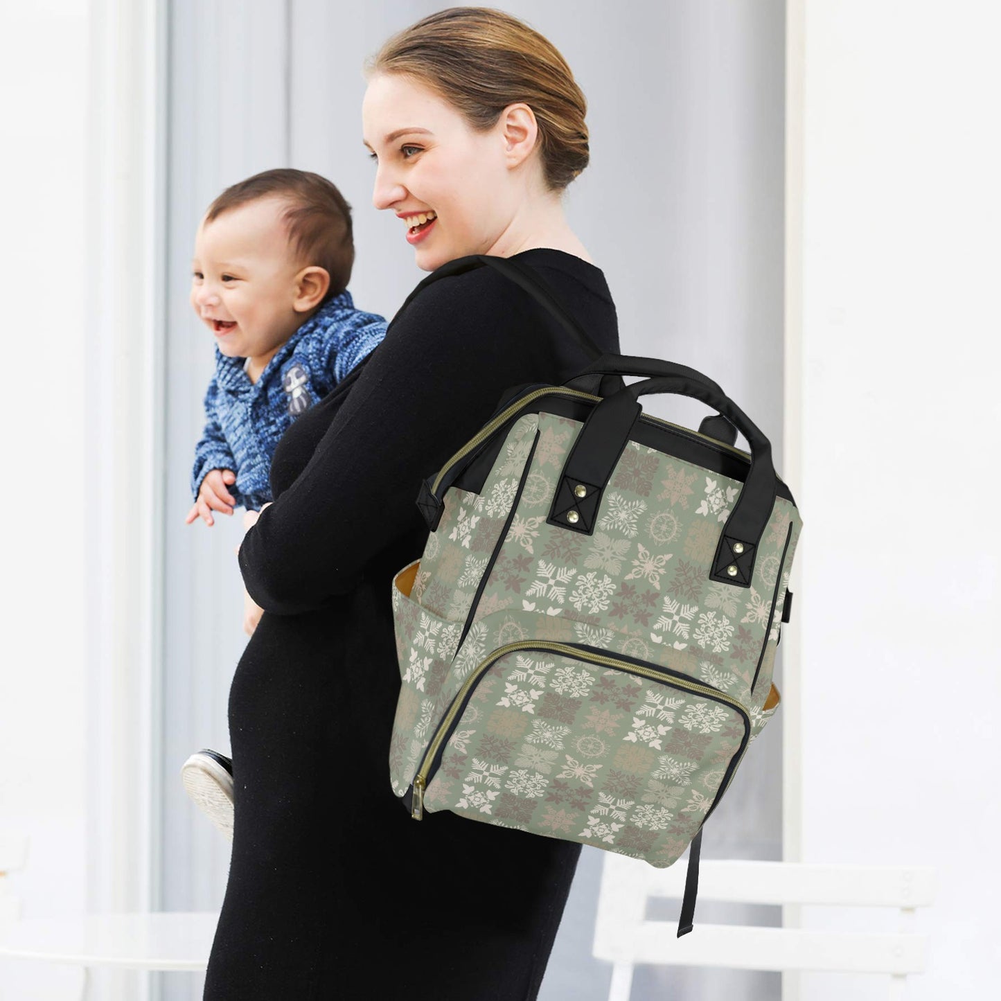 Kapa Kuiki Hawaiian Print Quilt Design Mult-Function Backpack - Sage and Gray