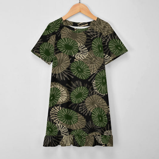 Girl's Short Sleeve Dress - 'Opihi Hawaiian Print Keiki, Camouflage