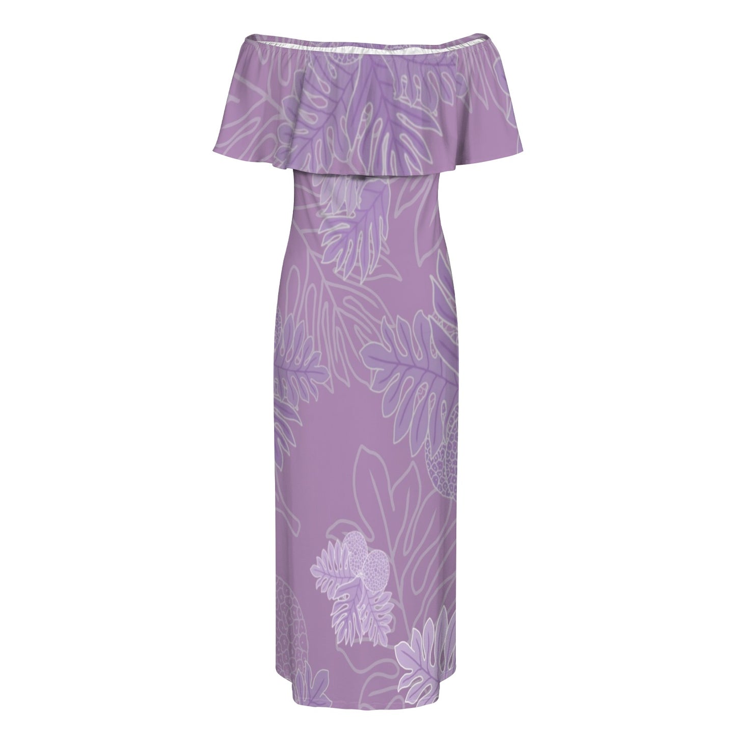 Ulu Breadfruit Hawaiian Print Off Shoulder Maxi-Style Dress - Lavender