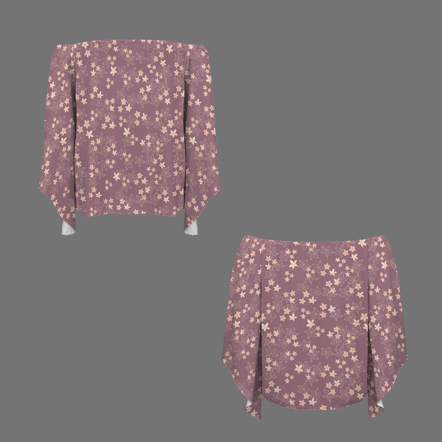 Kolonahe Pua Ala Aumoe Off Shoulder Trumpet Sleeve Blouse - Mauve and Pink