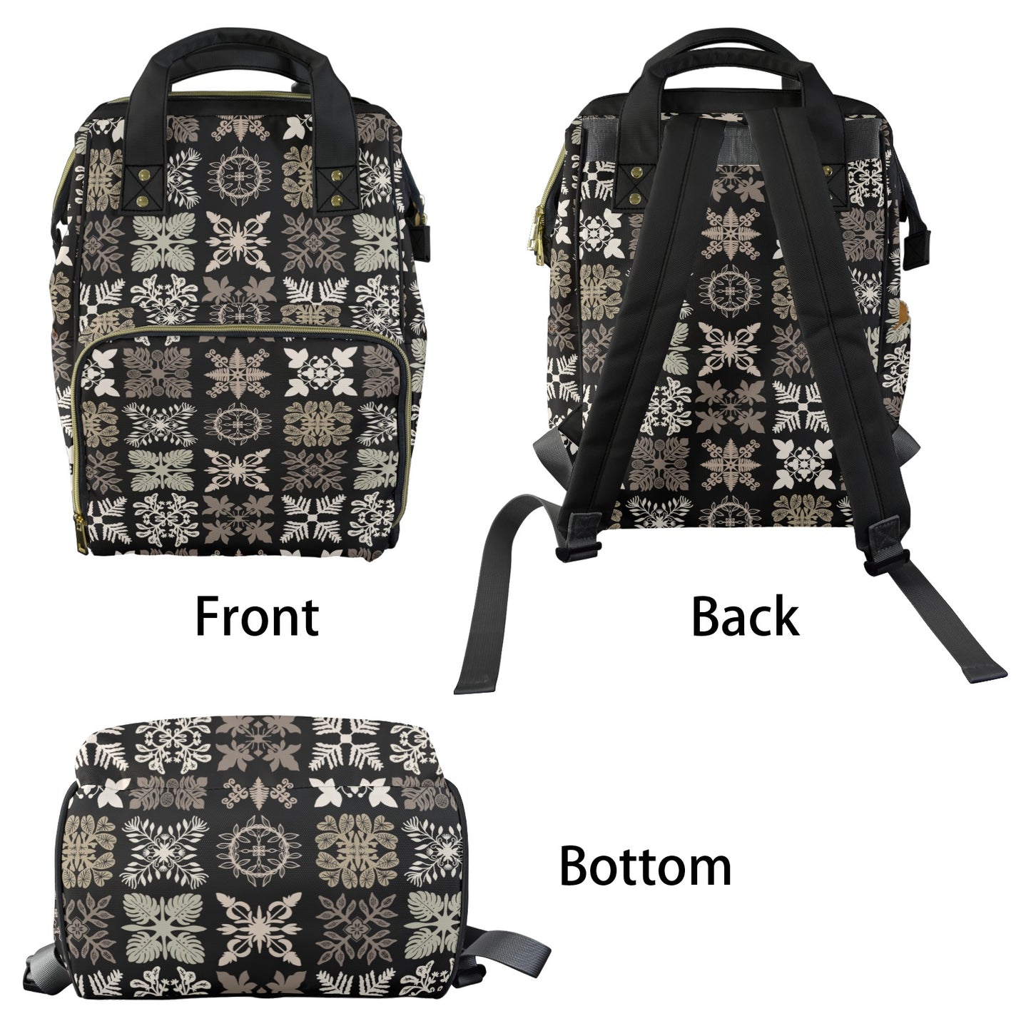 Kapa Kuiki Hawaiian Print Quilt Design Mult-Function Backpack - Black and Khaki