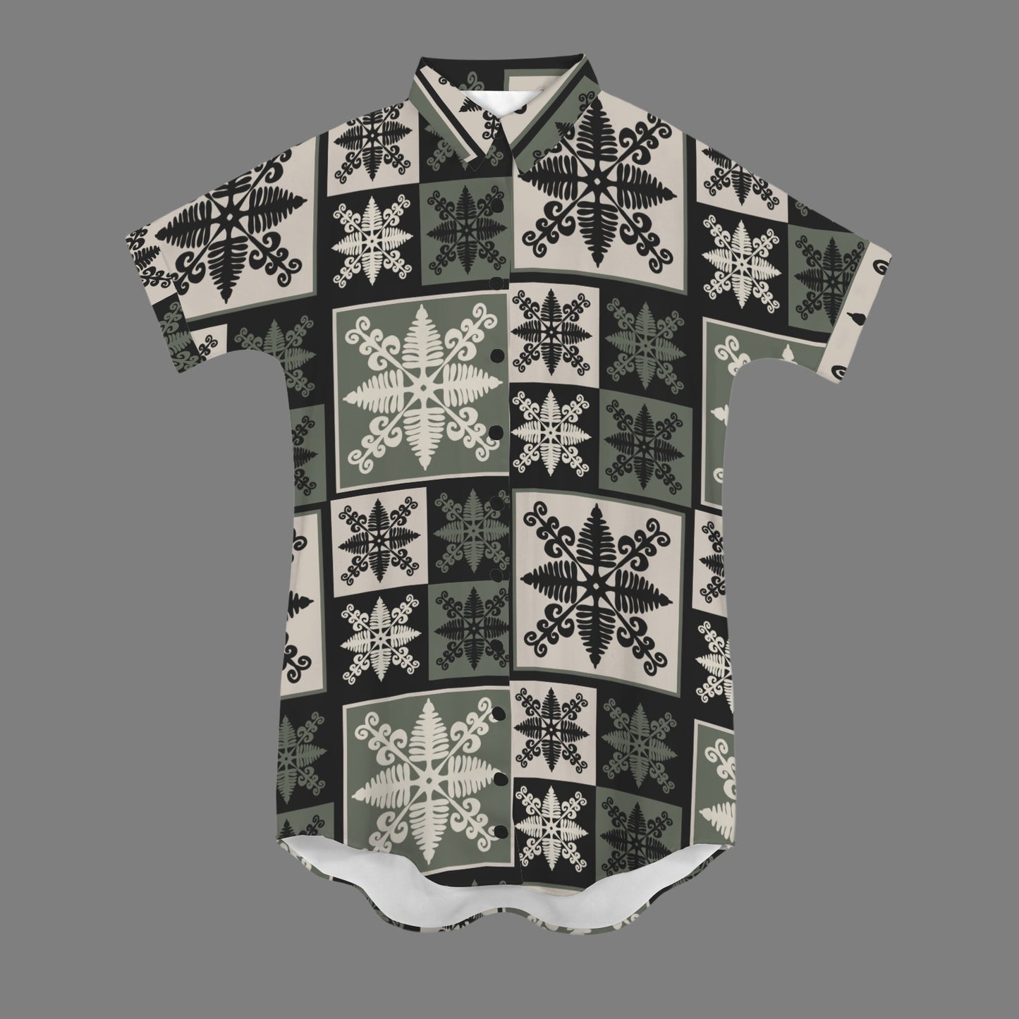 Nani 2.0 Hawaiian Fern Kapa Kuiki Block Print Dress - Green