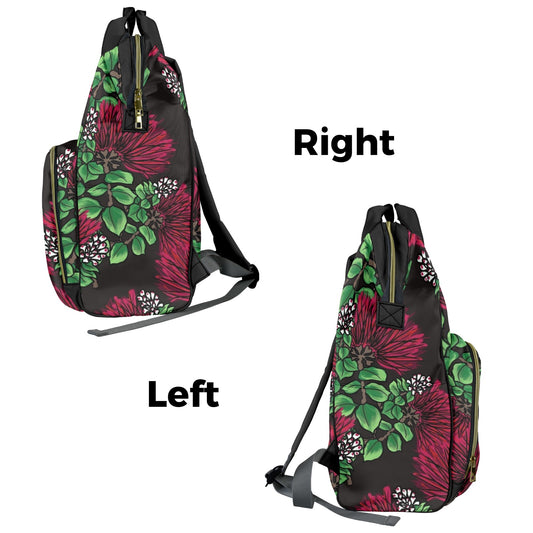 Ohi'a Lehua Hawaiian Print Multi-Purpose Backpack - Red and Black