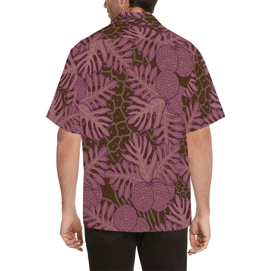 Ulu Breadfruit Hawaiian Print Menʻs Aloha Shirt - Pink, Brown, Red