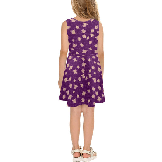 Gardenia Kiele Hawaiian Print Girl's Sleeveless Dress - Purple