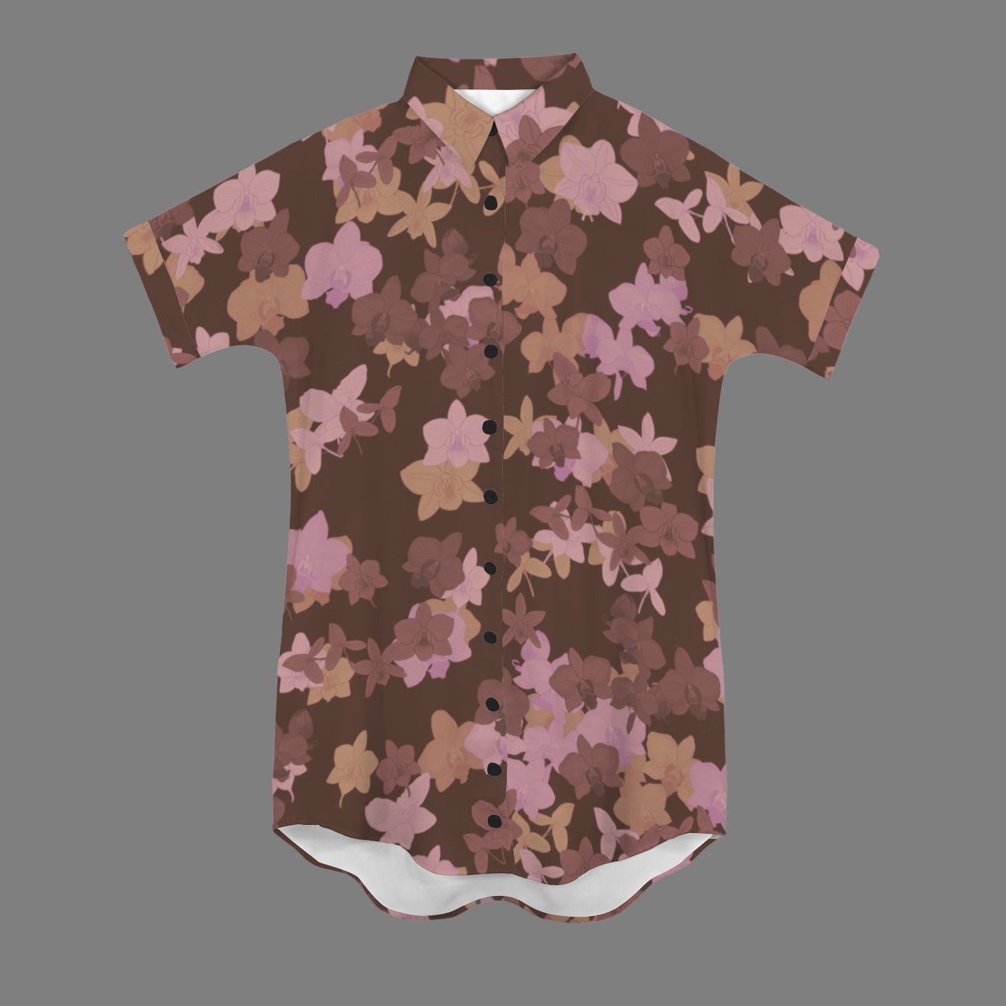 Nani 2.0 Button Down Dress - Orchid 'Okika Print in Brown and Pink