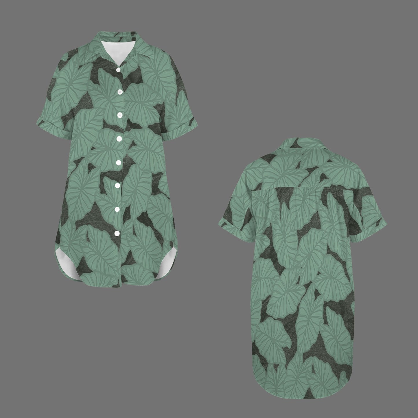 Kalo Green Short Sleeve Button Front Shirt Dress