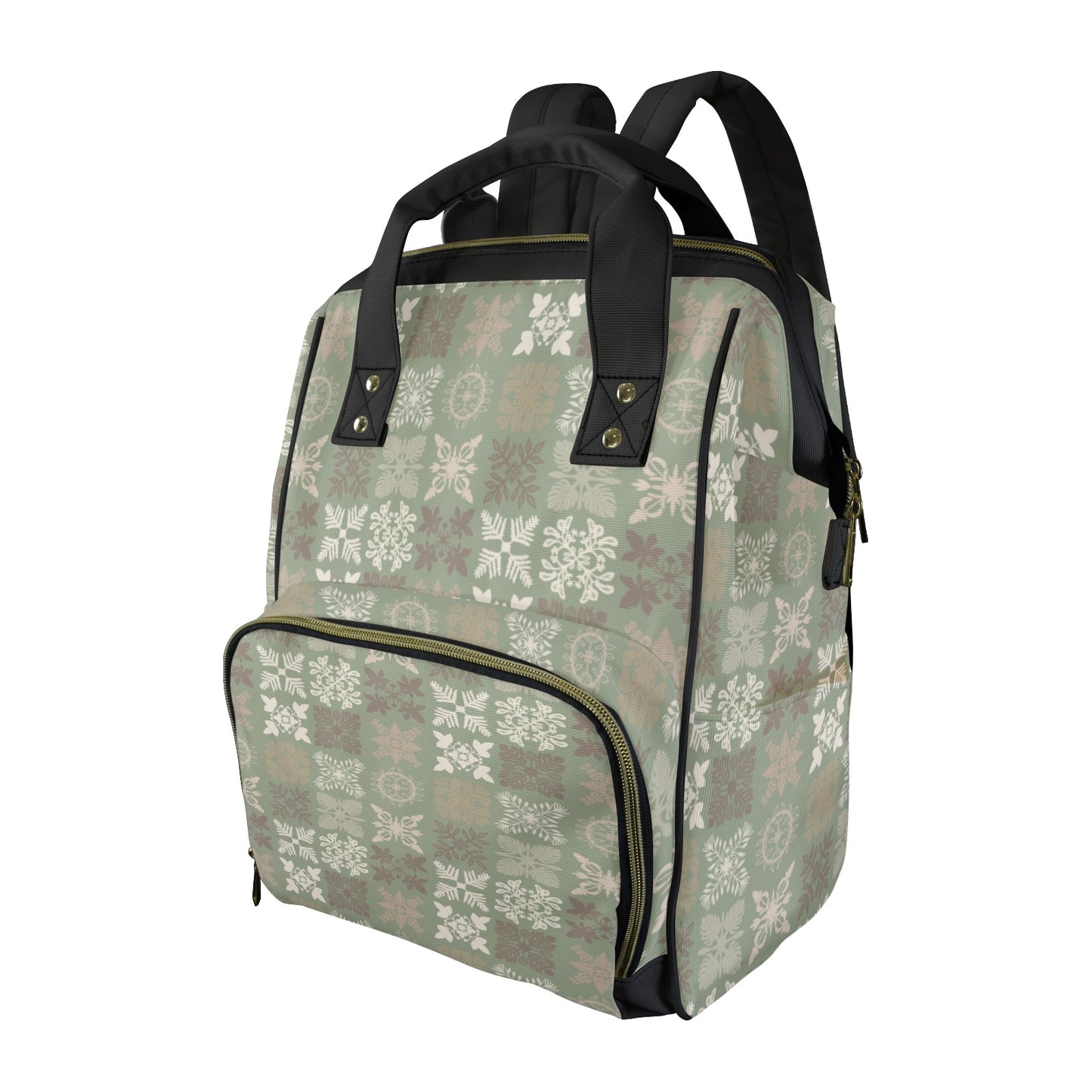Kapa Kuiki Hawaiian Print Quilt Design Mult-Function Backpack - Sage and Gray