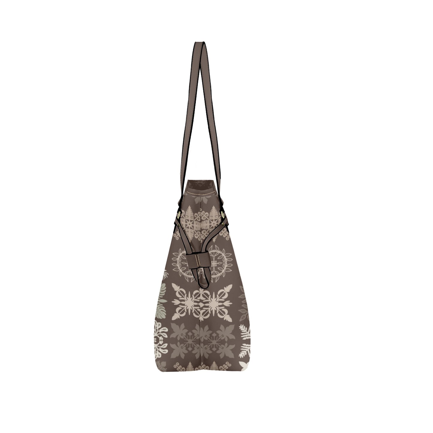 Kapa Kuiki Hawaiian Print Faux Leather Tote Bag - Taupe