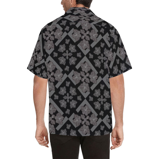 Ulu Quilt Menʻs Aloha Shirt - Black and Gray Hawaiian Shirt