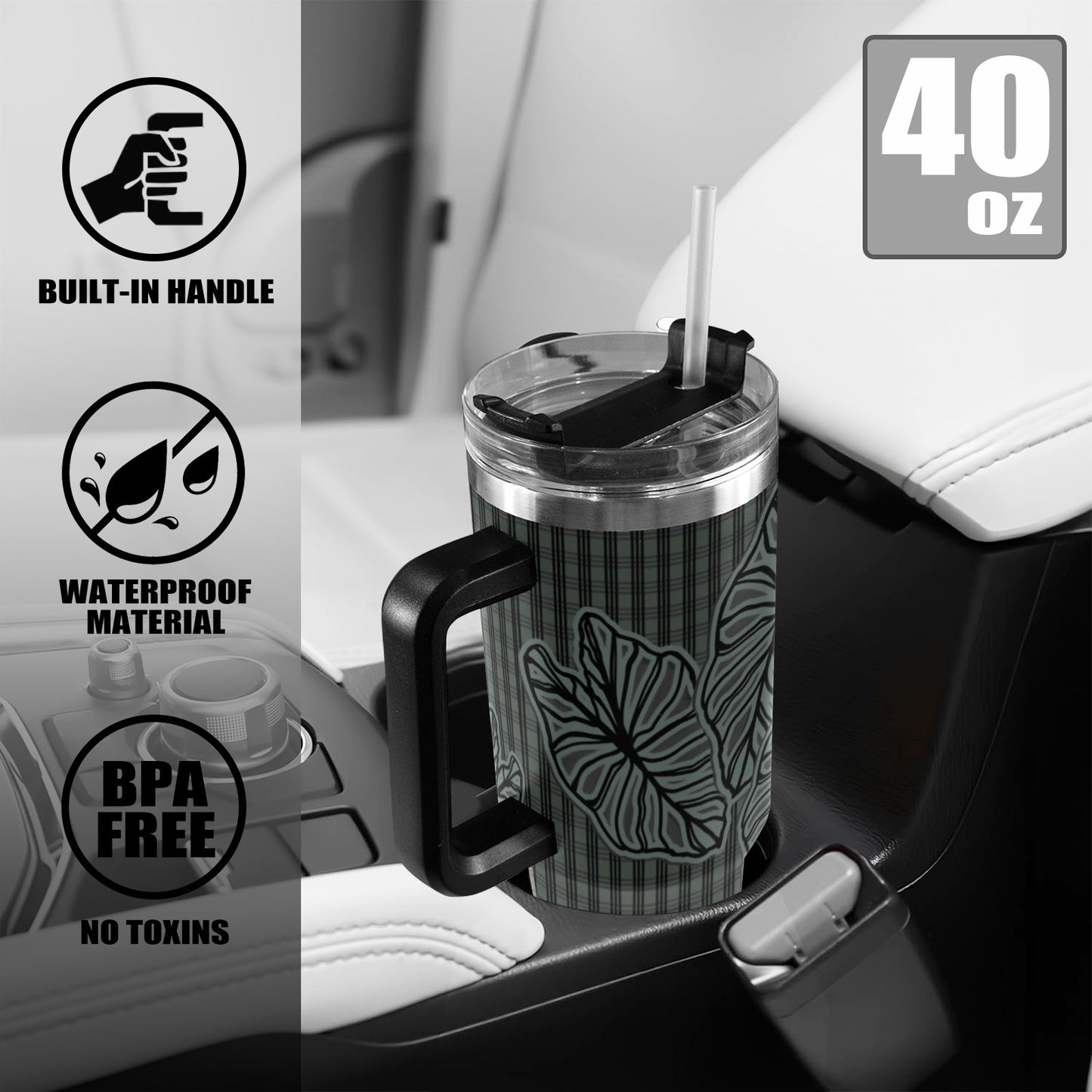Kalo and Palaka Teal 40oz Tumbler Black Handles