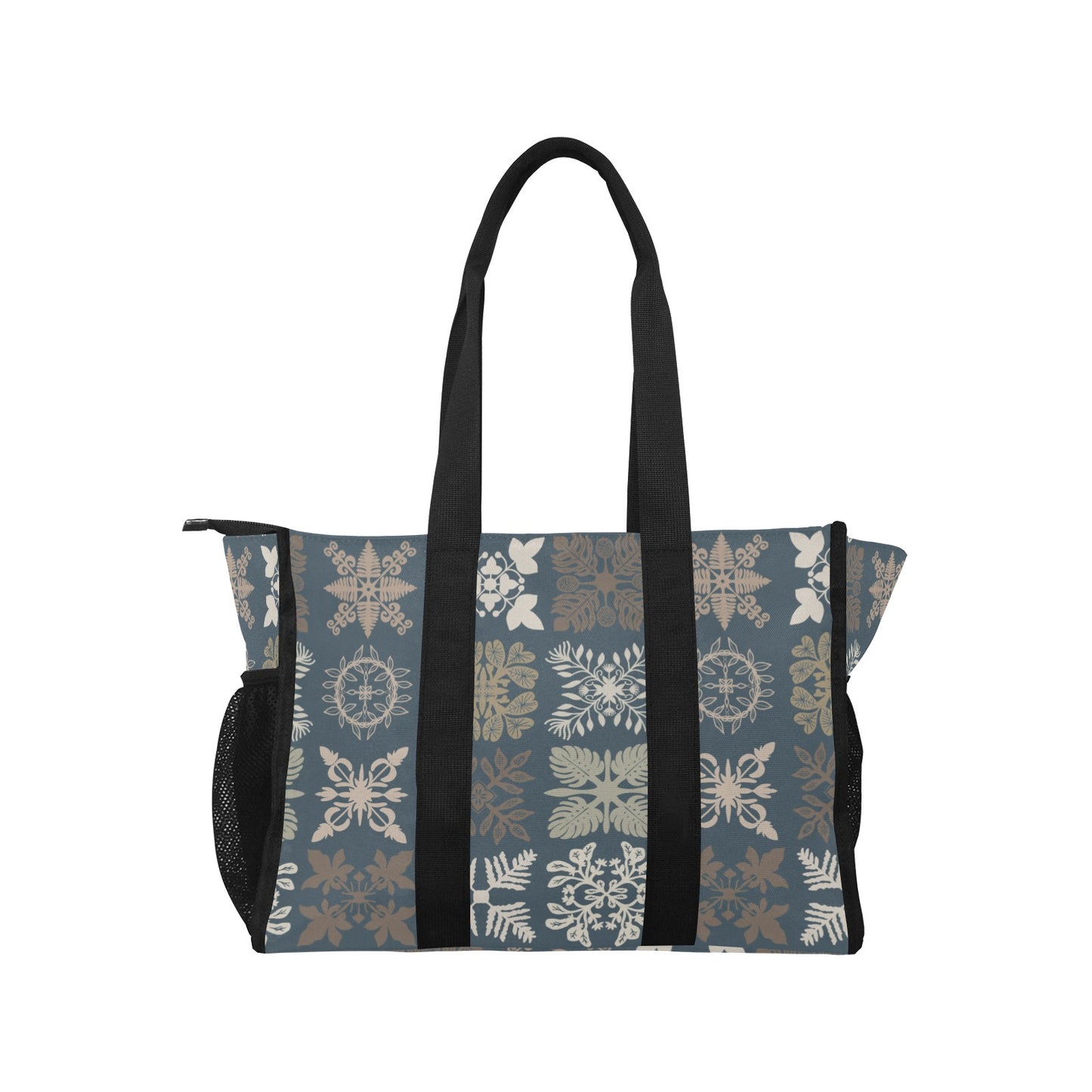 Kapa Kuiki Hawaiian Quilt Design Print Blue and Khaki - Nurse/Teacher/Mommy Tote Bag