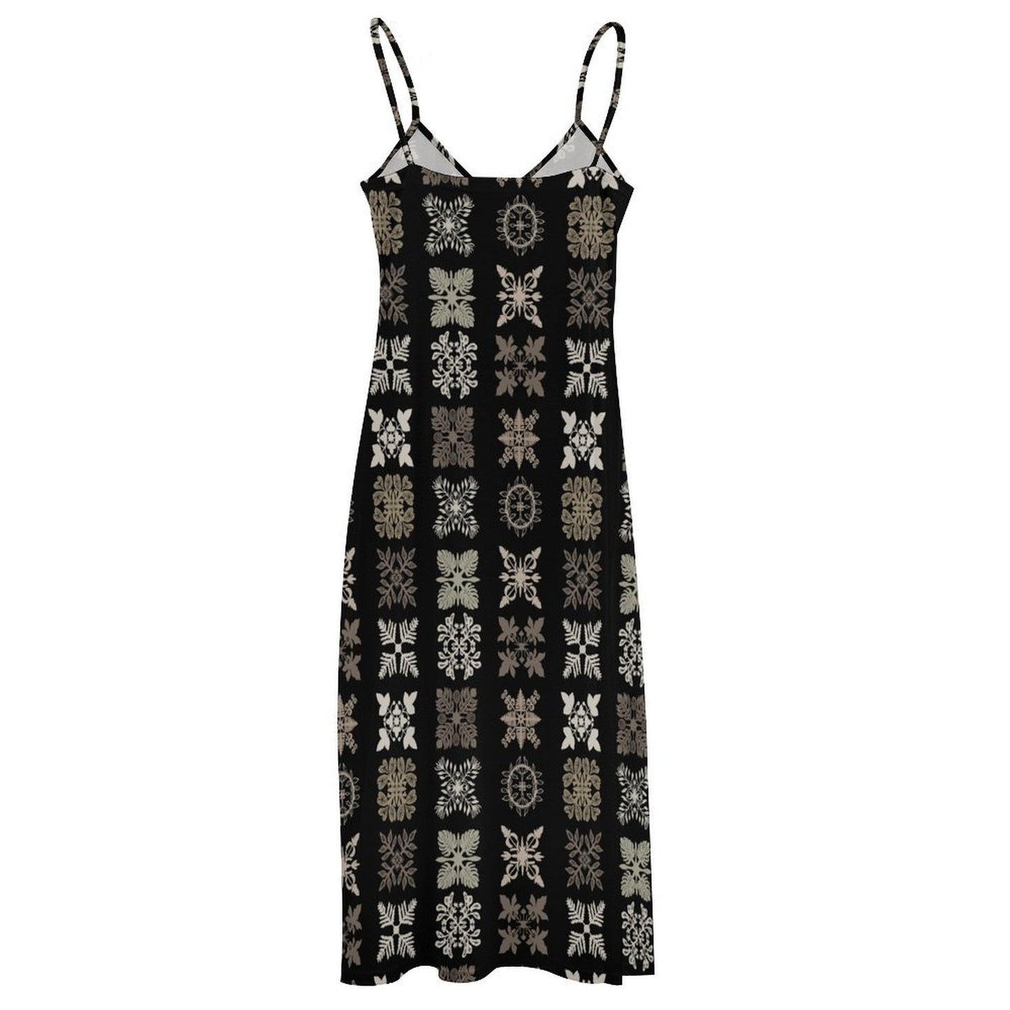 Hōʻolu Maxi Dress in Kapa Kuiki Hawaiian Print - Black and Beige