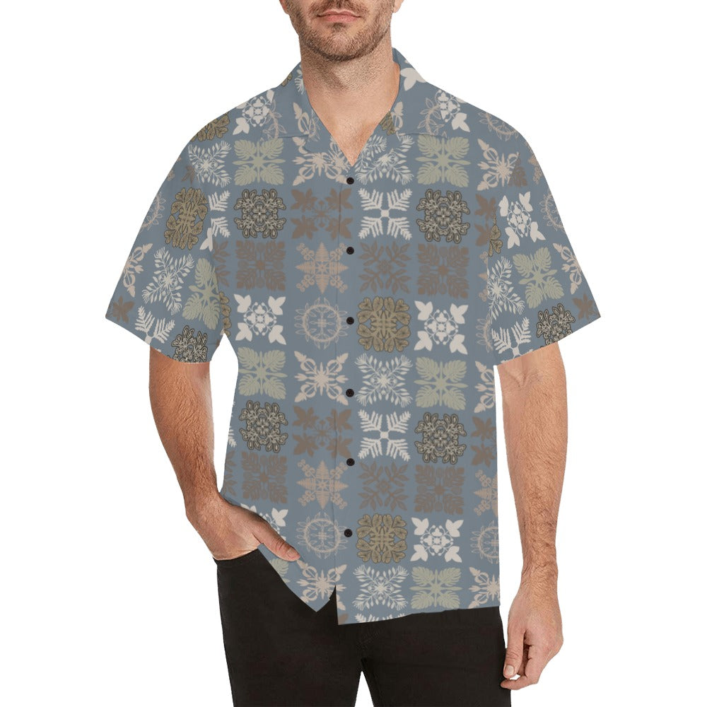 Hawaiian Kapa Kuiki - Menʻs Aloha Shirt, Blue and Gray