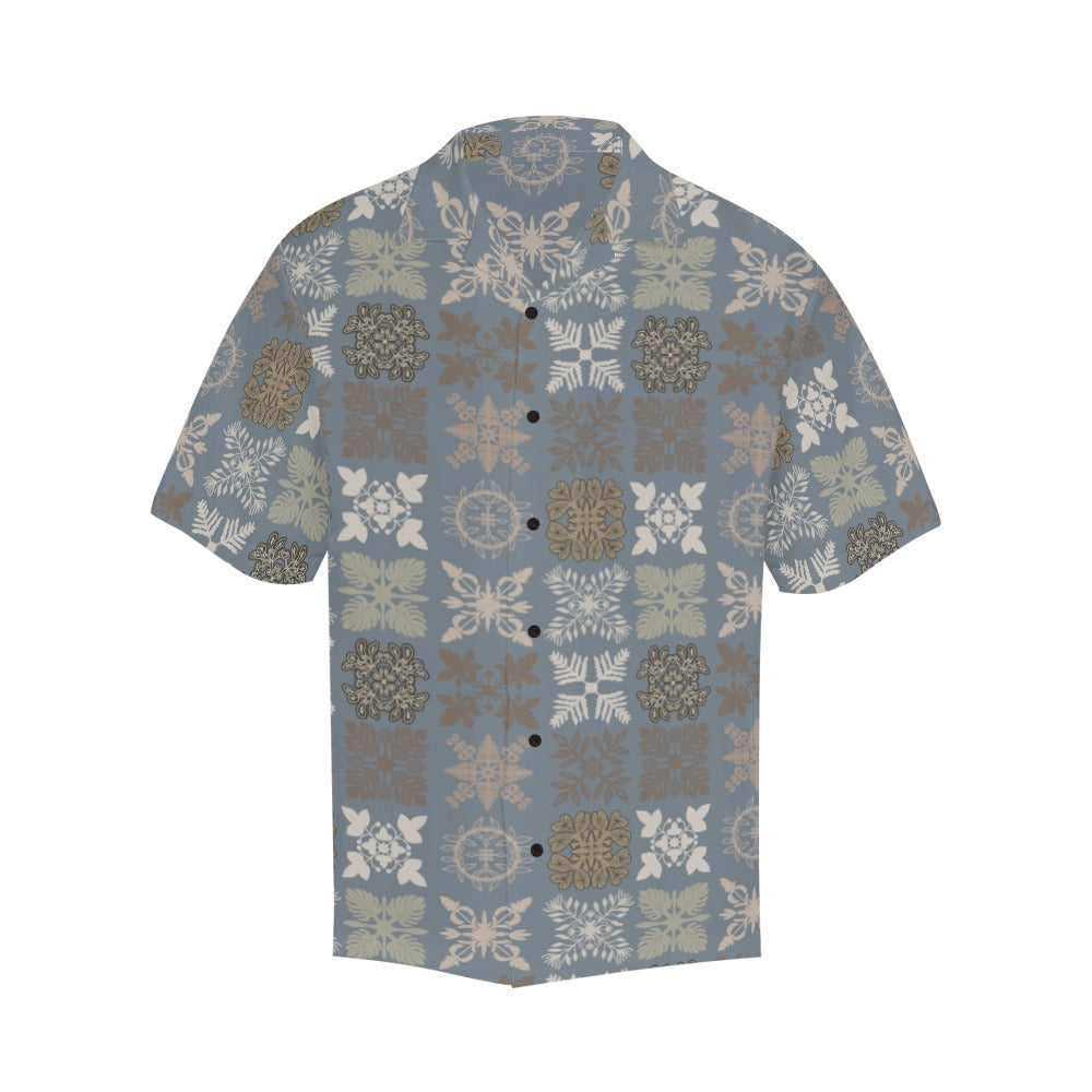Hawaiian Kapa Kuiki - Menʻs Aloha Shirt, Blue and Gray