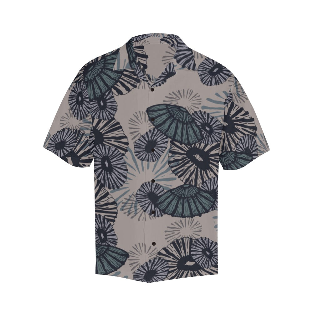 'Opihi Hawaiian Print - Menʻs Aloha Shirt, Slate Blue and Taupe