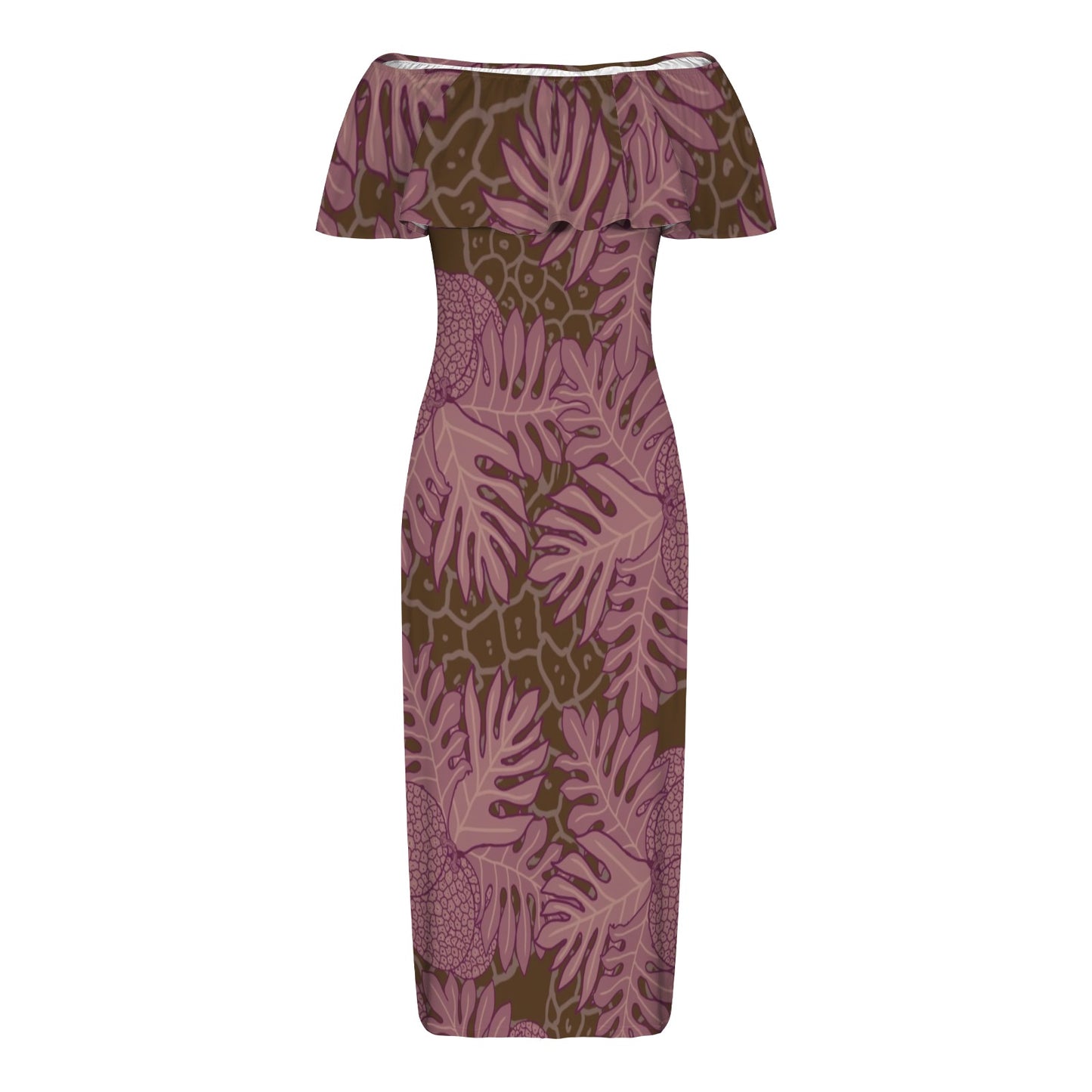Ulu Breadfruit Off Shoulder Ruffle Maxi Dress - Pink Brown Red