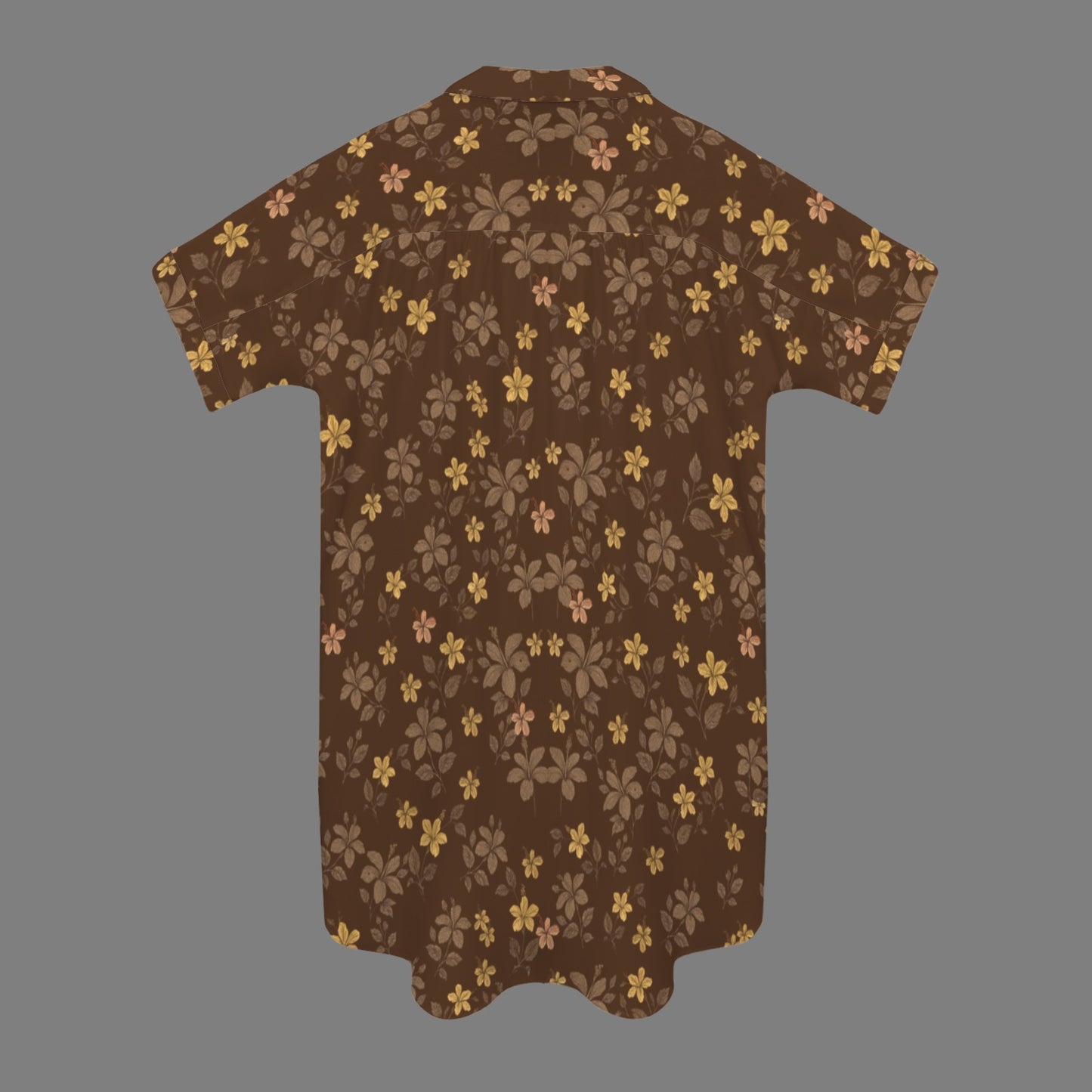 Nani 2.0 Button Down Dress - Koki'o Hibiscus Print in Brown and Yellow