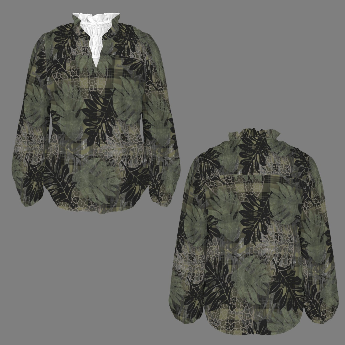 Mālie Blouse in Ulu and Palaka - Green and Black