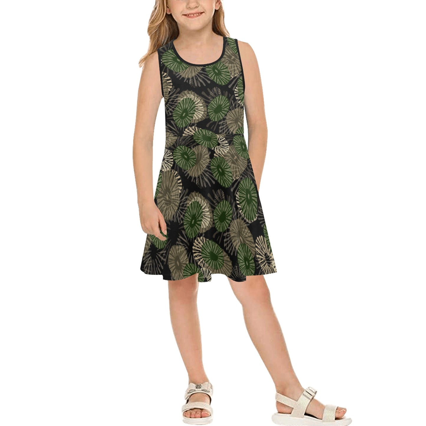 'Opihi Hawaiian Print - Girl's Sleeveless Dress, Camouflage