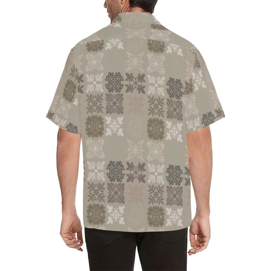 Hawaiian Kapa Kuiki - Menʻs Aloha Shirt, Beige and Gray