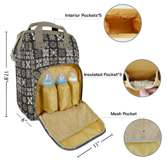 Kapa Kuiki Hawaiian Print Quilt Design Mult-Function Backpack - Black and Sage