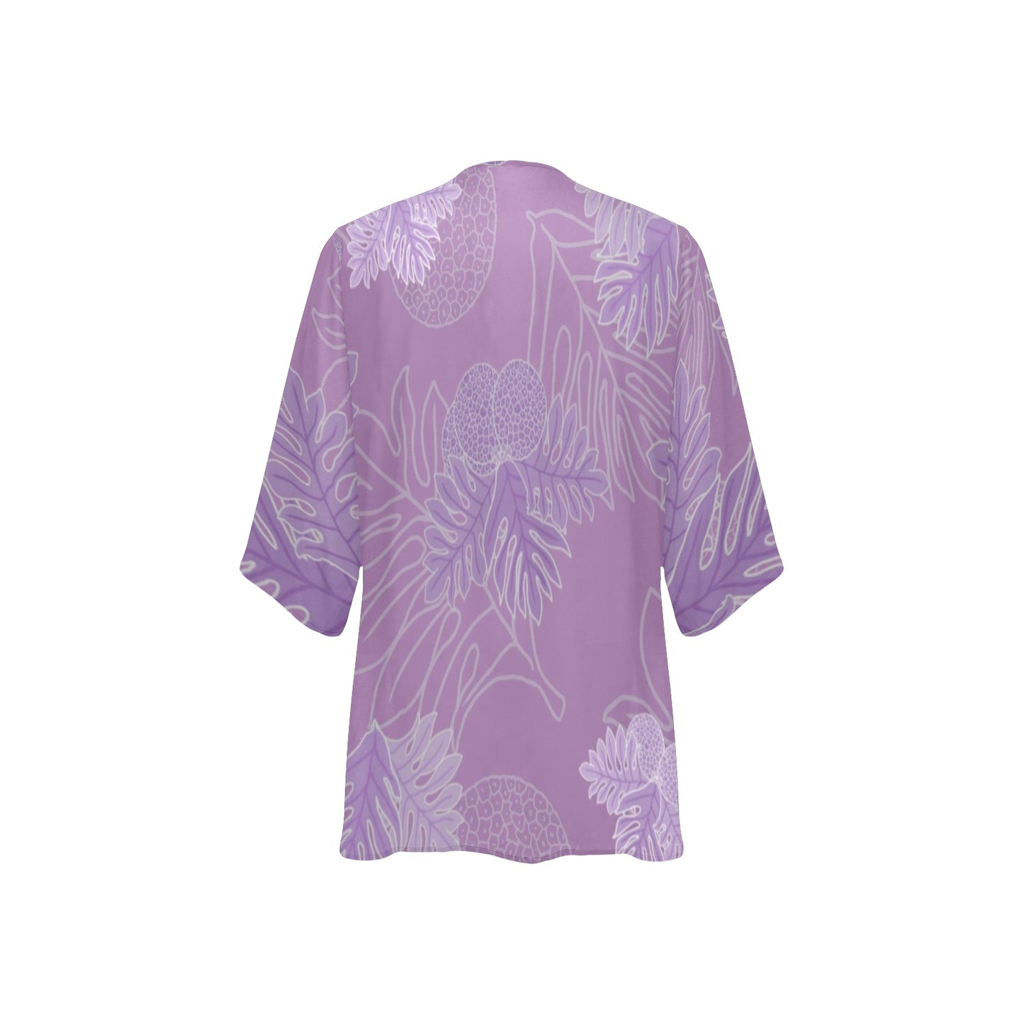 Ulu Breadfruit Hawaiian Print Kimono Chiffon Cover Up - Lavender
