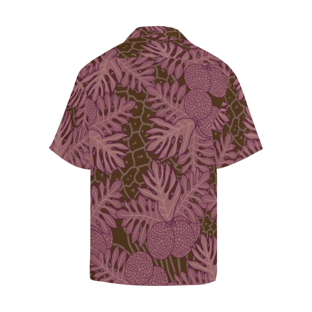 Ulu Breadfruit Hawaiian Print Menʻs Aloha Shirt - Pink, Brown, Red