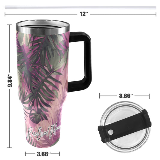 Hawaiian Tropical Print Pink Tones 40oz Tumbler - Black Handle