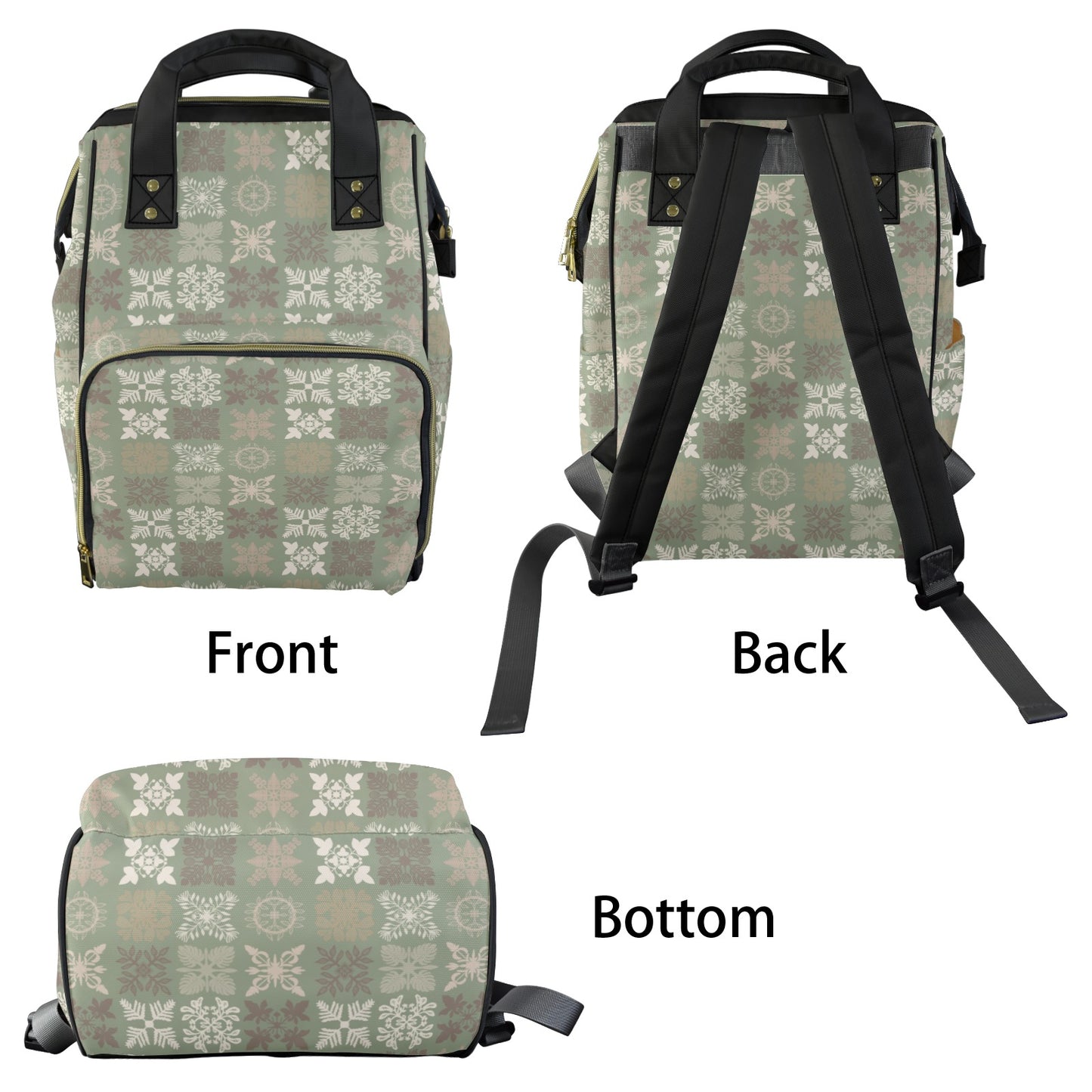 Kapa Kuiki Hawaiian Print Quilt Design Mult-Function Backpack - Sage and Gray