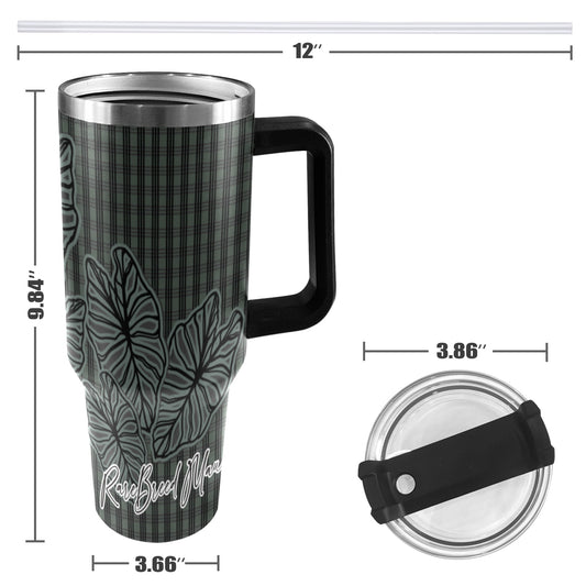 Kalo and Palaka Teal 40oz Tumbler Black Handles