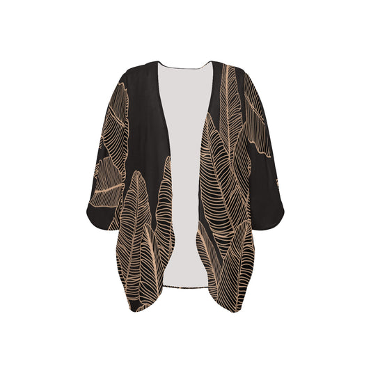 Banana Leaf Hawaiian Print Women's Kimono Cover Up - Black (Chiffon Cover Up)