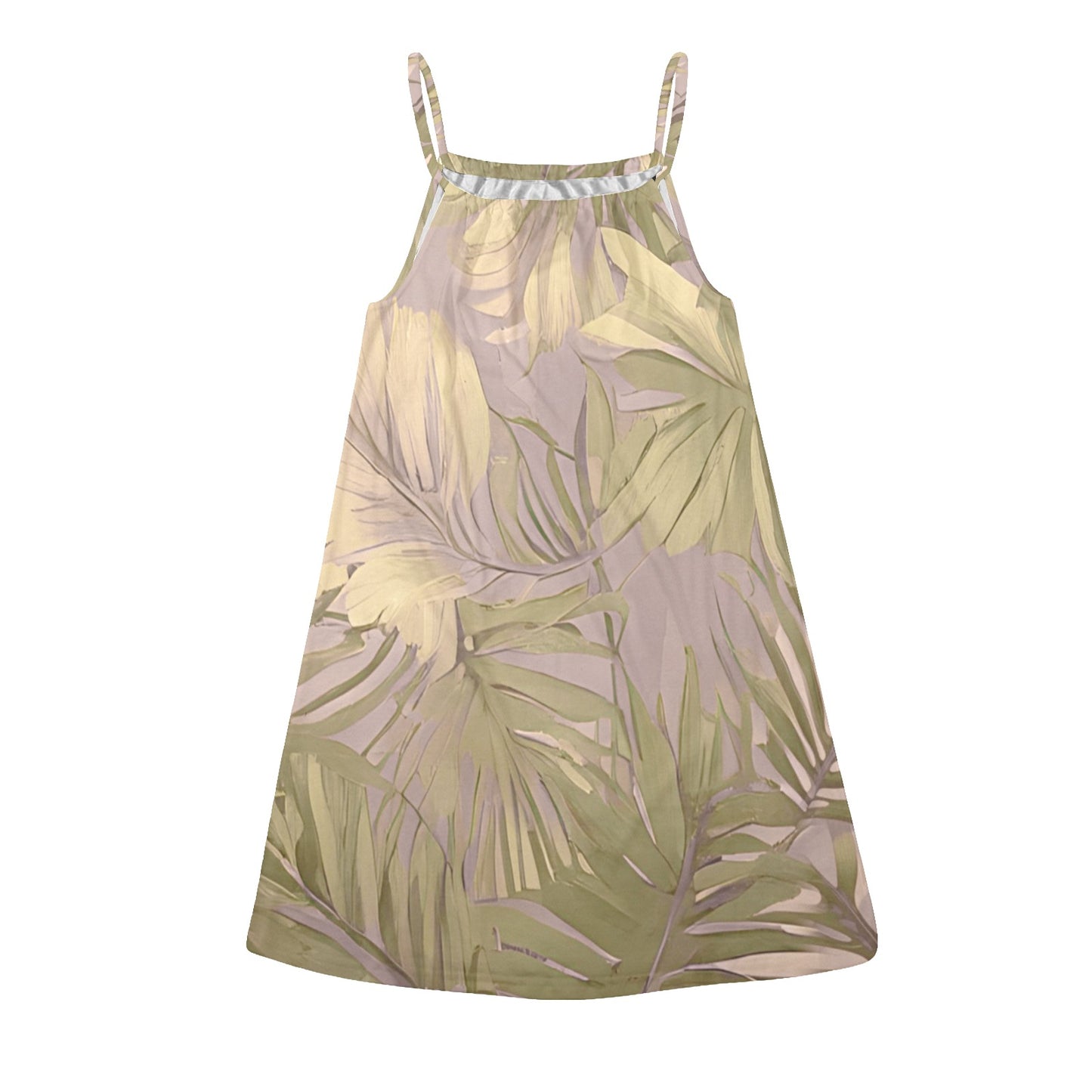 Hawaiian Tropical Print Soft Tones Women's Drawstring Neck Sleeveless Dress