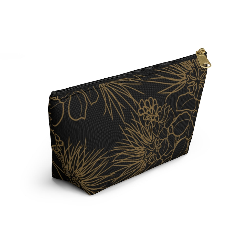 Ohia Lehua Gold and Black Accessory Pouch w T-bottom