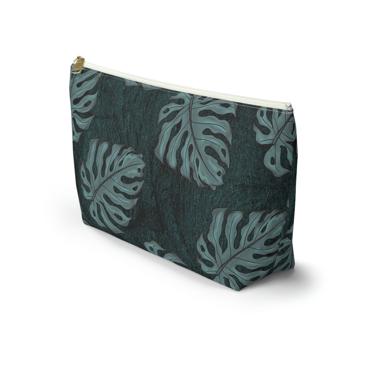 Monstera Teal Watercolor Accessory Pouch w T-bottom