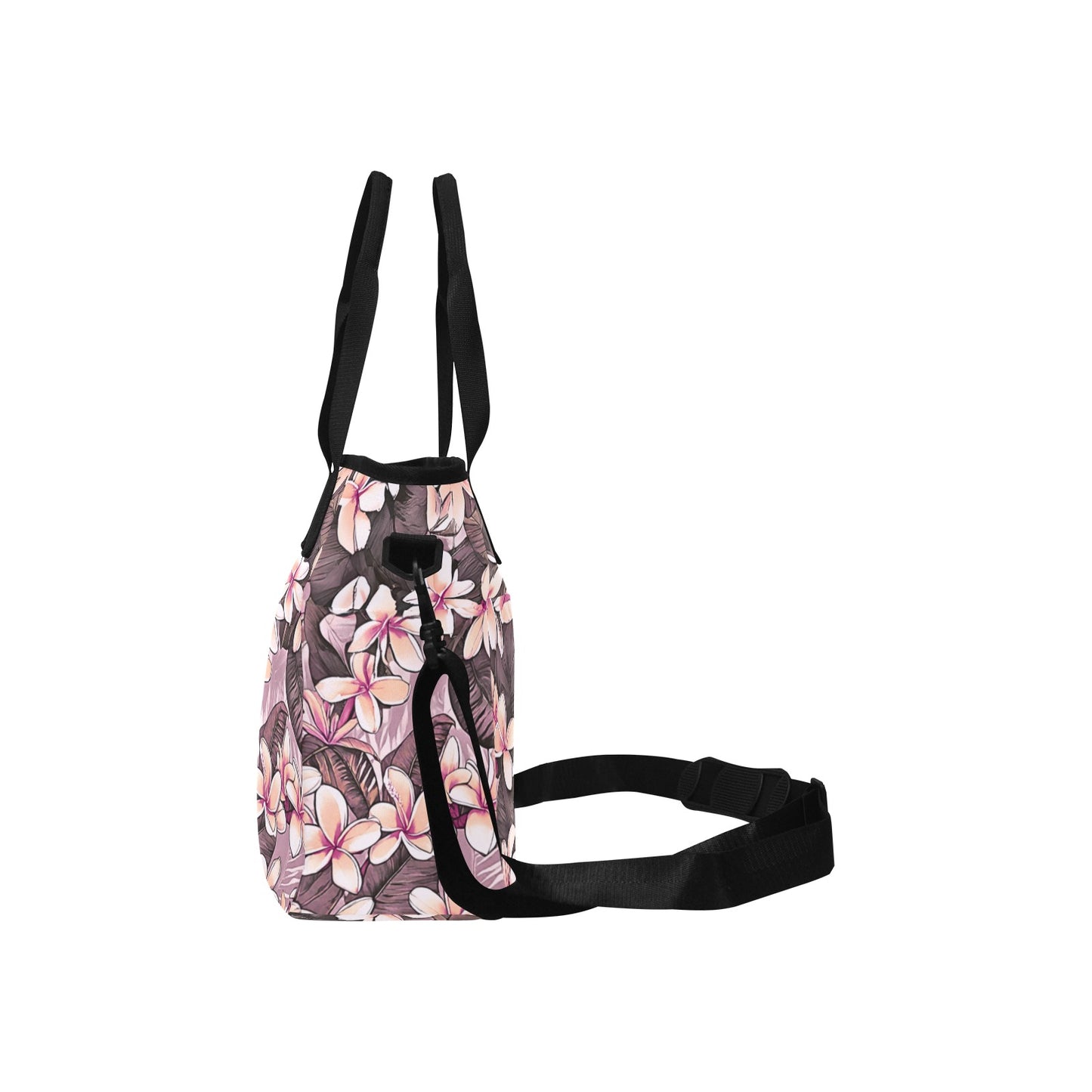 Plumeria Hawaiian Print Tote Bag Crossbody Pink with Shoulder Strap
