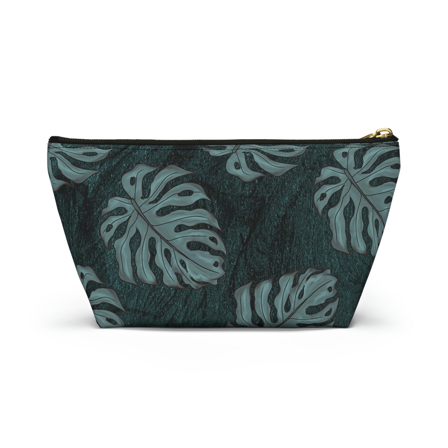 Monstera Teal Watercolor Accessory Pouch w T-bottom