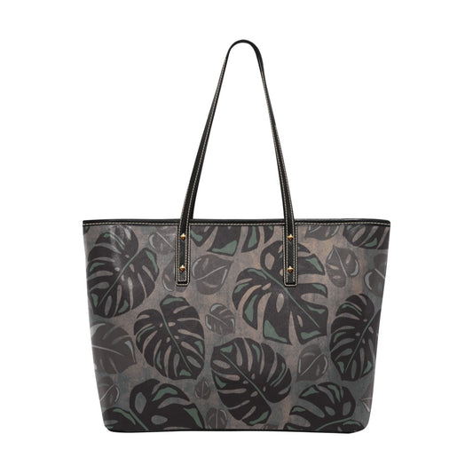 Monstera Neutral Watercolor Tote Bag Chic Faux Leather Tote Bag